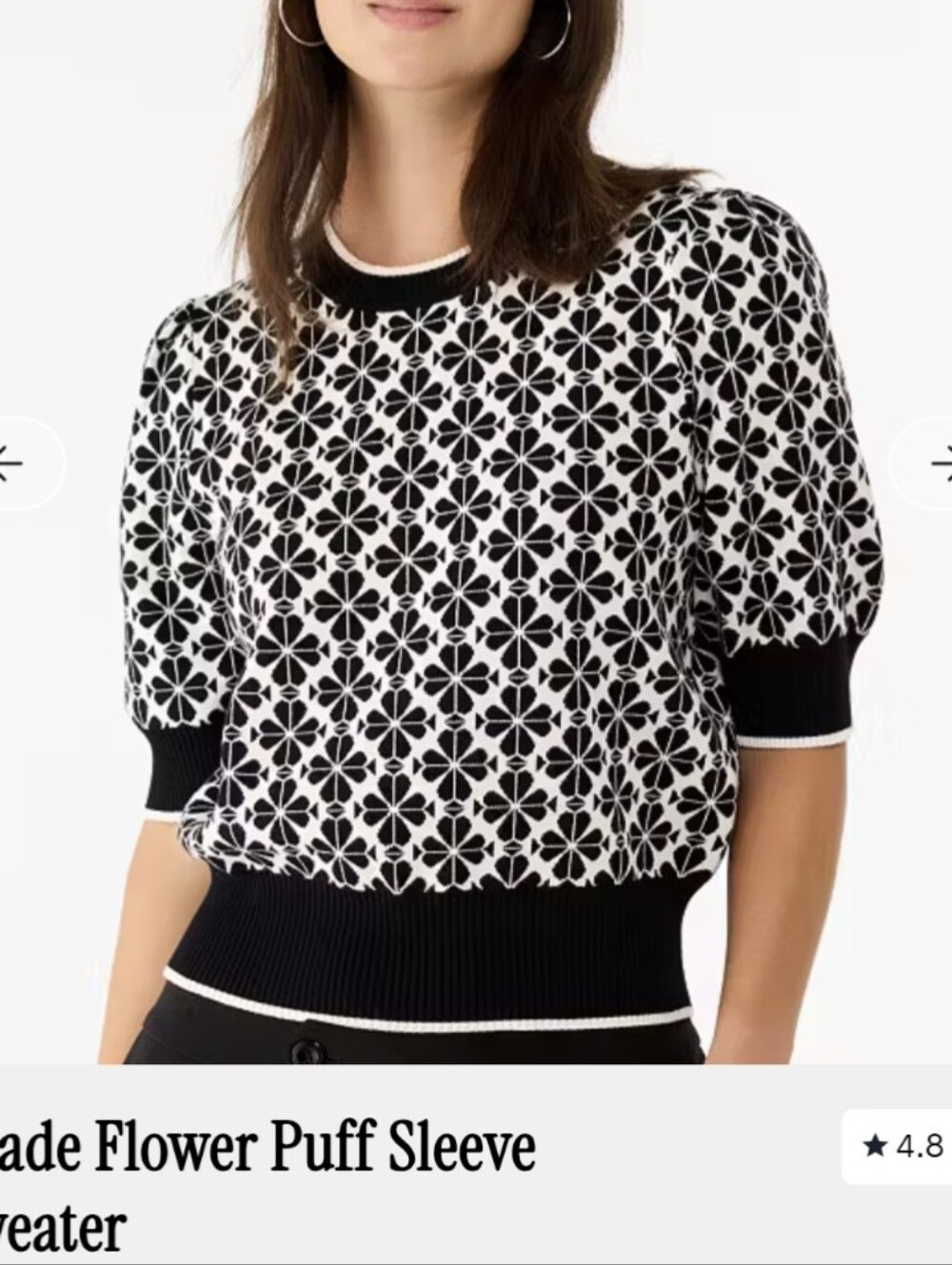 kate spade Spade Flower Puff Sleeve Sweater Black and White Floral Spade